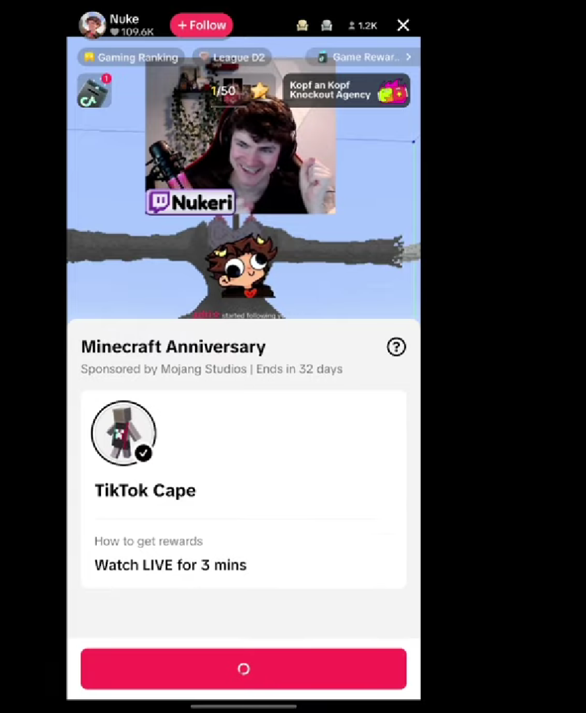 watch live to Get Tiktok Cape Minecraft